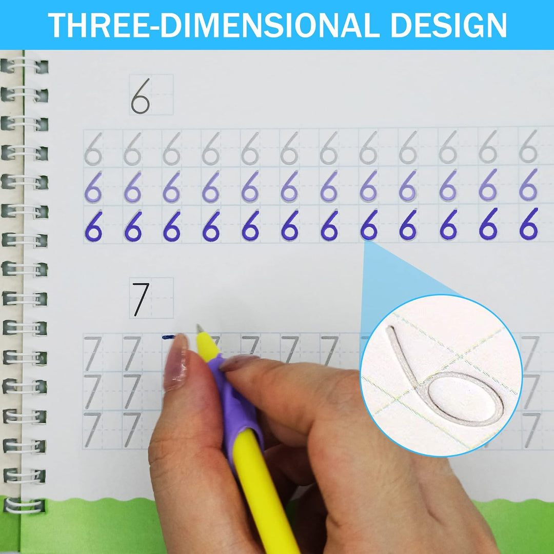 Handschrift Übungsbuch für Kinder, dreidimensionales Design, Zahlen lernen, Spiralbindung.