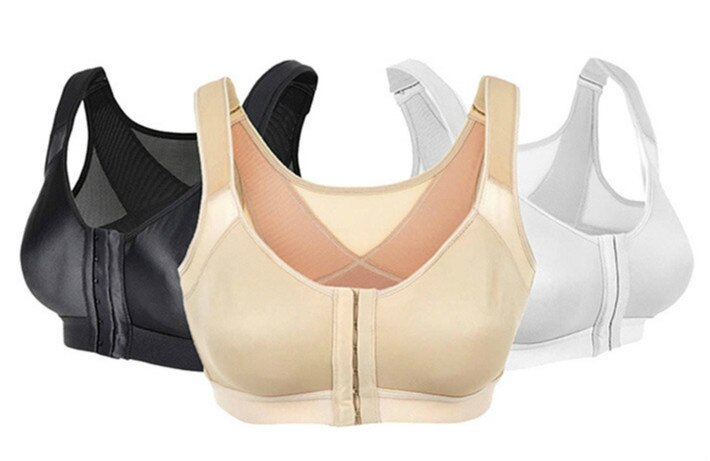 Damen Sport-BH Set, schwarz, beige, weiß, nahtlos, stützender Komfort, Fitnessbekleidung.