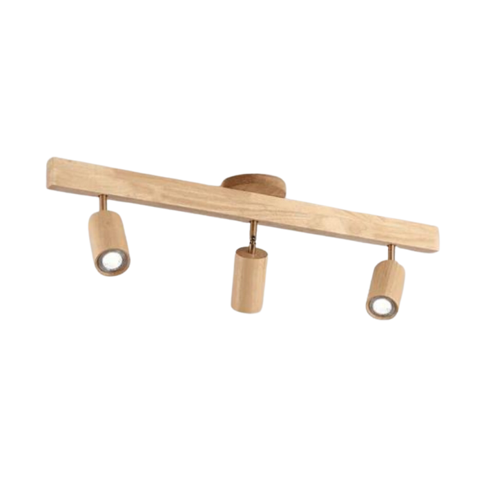 Deckenleuchte Holz dreiflammig, modernes Design, LED-Spot, Wohnzimmerbeleuchtung.