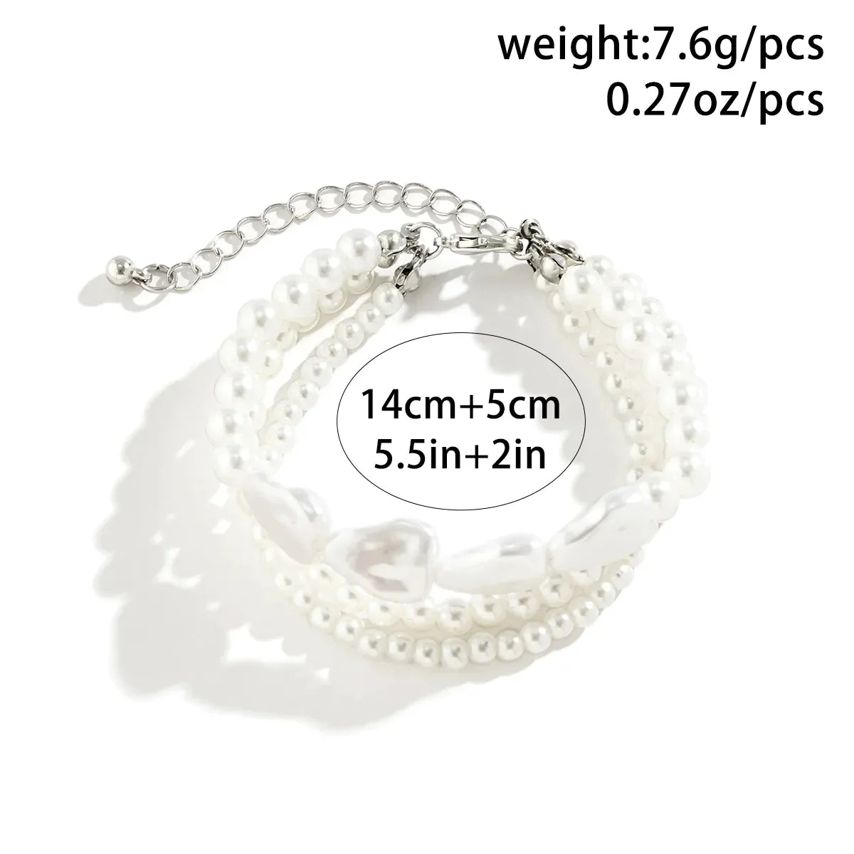 Weiße Perlenarmbänder, verstellbar, 14cm+5cm, 7,6g, eleganter Schmuck für Damen.