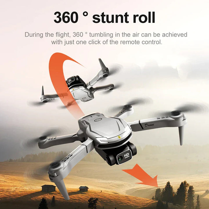 Graue Drohne mit HD-Kamera, 360-Grad-Stunt-Roll, ferngesteuert, Outdoor-Flug.
