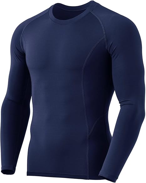 Dunkelblaues Herren-Langarmshirt, atmungsaktiv, eng anliegend, ideal für Sport und Fitness.