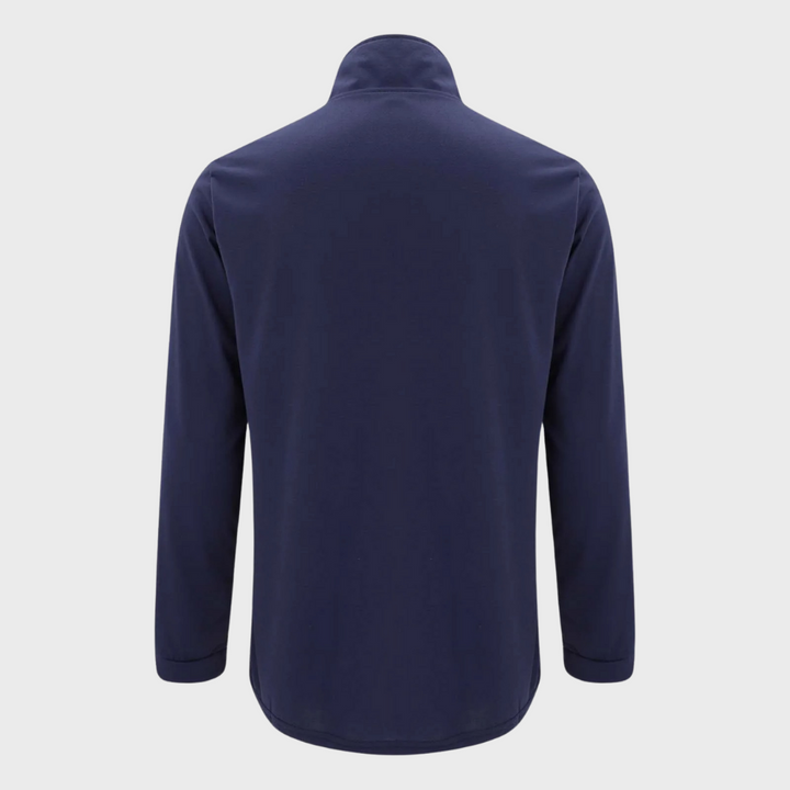 Dunkelblaues Herren-Poloshirt, langärmelig, Rückansicht, Baumwolle, Freizeitmode.
