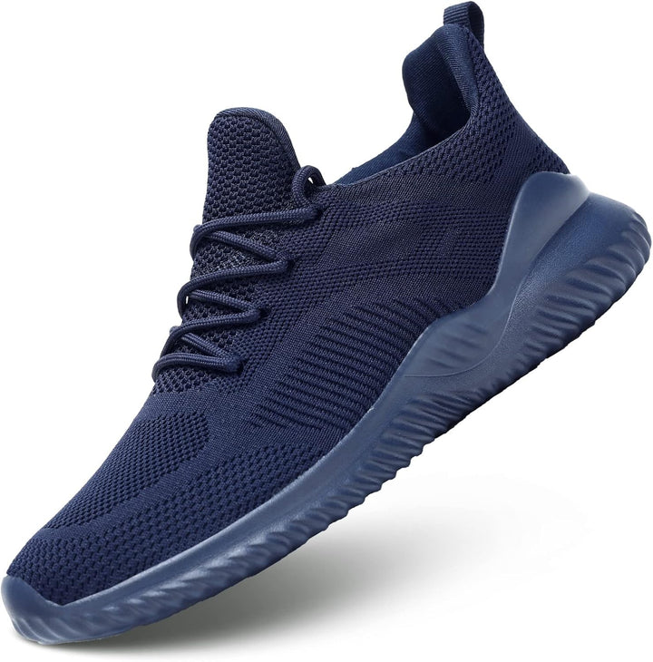Dunkelblauer Sportschuh aus Mesh, rutschfeste Sohle, ideal für Herren, atmungsaktiv.