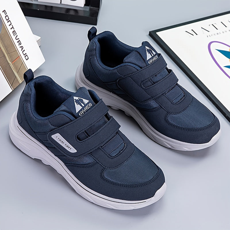 Dunkelblaue Herren-Sneaker mit Klettverschluss, bequeme Sportschuhe, rutschfeste Sohle.