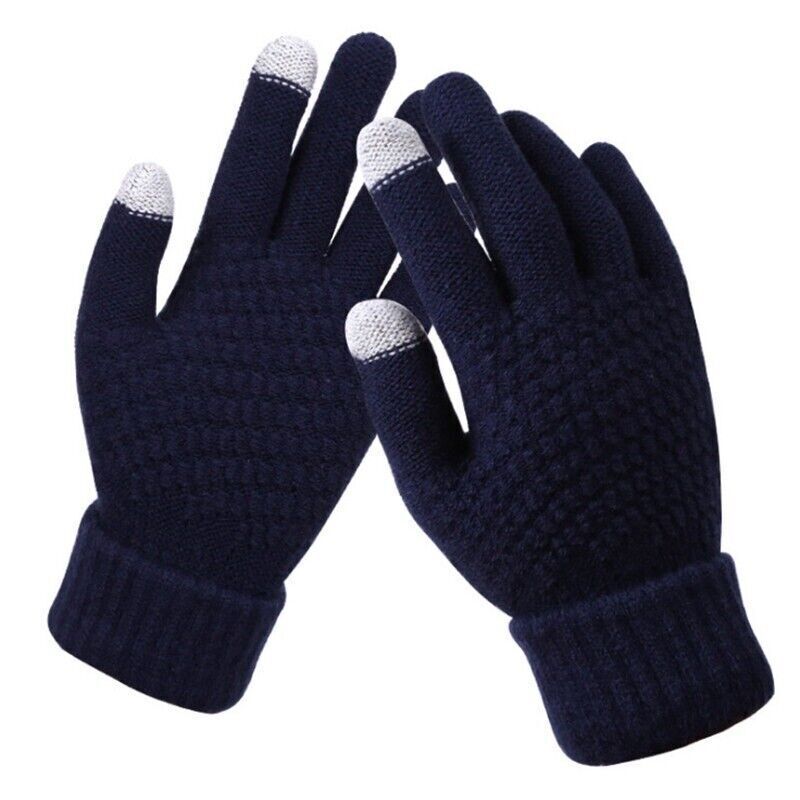 Dunkelblaue Strickhandschuhe mit Touchscreen-Funktion, warme Winterhandschuhe für Herren.