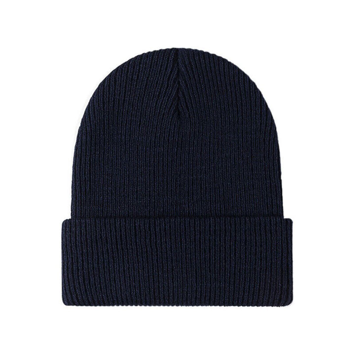 Dunkelblaue Strickmütze aus Wolle, Unisex, warm, modisch, Winteraccessoire, hochwertig.