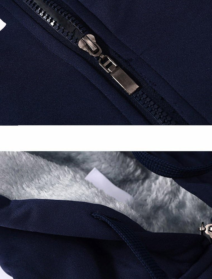 Dunkelblauer Reißverschlussmantel mit weichem Futter, Winterjacke, warme Oberbekleidung.