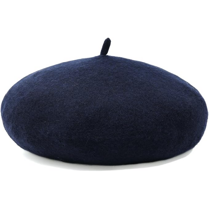 Dunkelblaue Woll-Baskenmütze, klassisches Design, modisches Accessoire, Unisex.