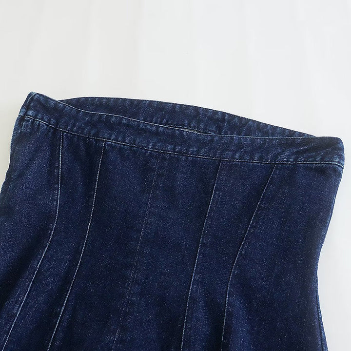 Dunkelblauer Jeansrock, Damenmode, Denim, A-Linie, eleganter Freizeitstil, hochwertig.