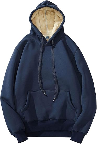 Dunkelblauer Kapuzenpullover, Fleece gefüttert, Unisex, warm, bequem, Freizeitmode.