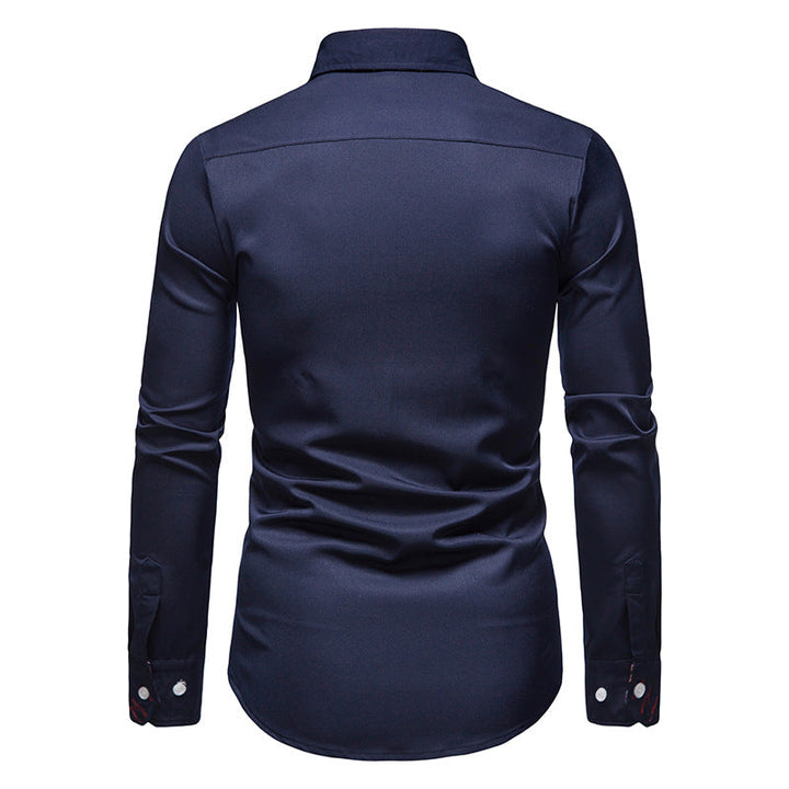 Dunkelblaues Herrenhemd, langärmelig, elegantes Design, Baumwolle, Jansen Fashion.