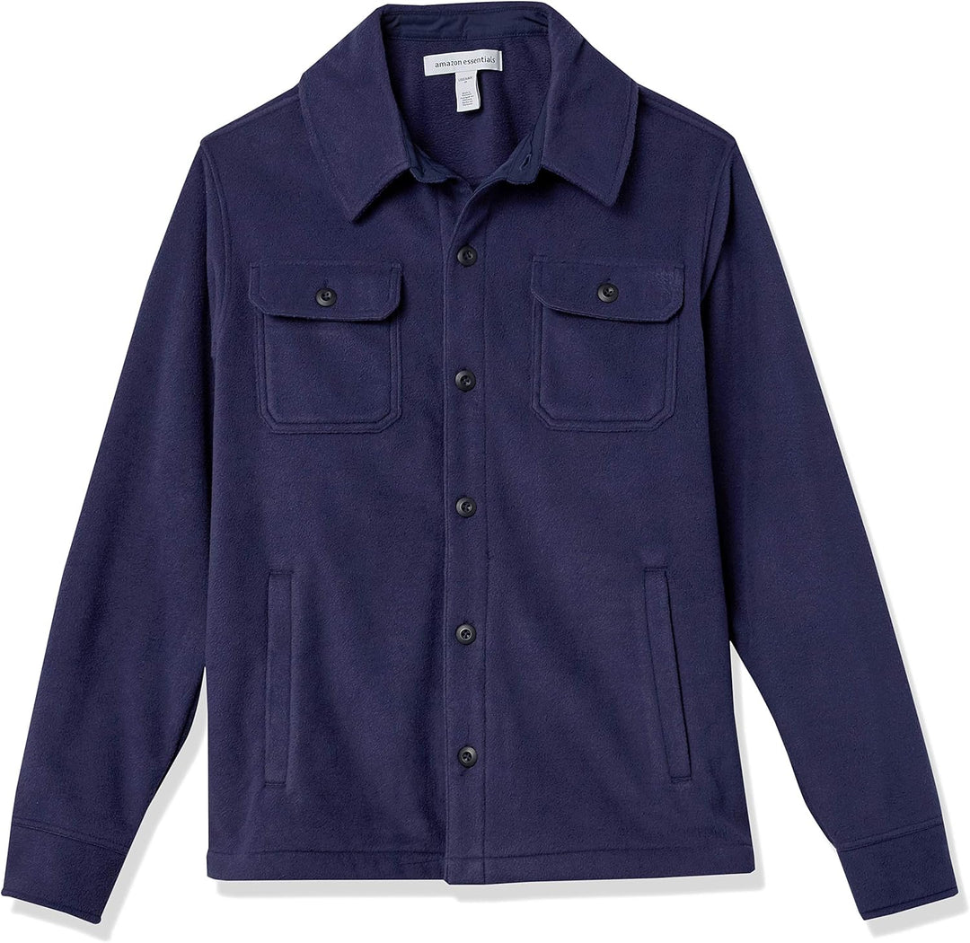 Dunkelblaue Herrenjacke aus Fleece mit Knöpfen und Brusttaschen, modisch und warm.