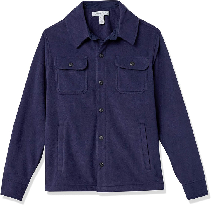 Dunkelblaue Herrenjacke aus Fleece mit Knöpfen und Brusttaschen, modisch und warm.