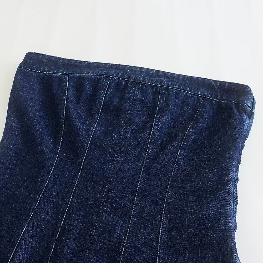 Dunkelblauer Jeansrock, Damenmode, Denim, elegant, knielang, Freizeitkleidung, modisch