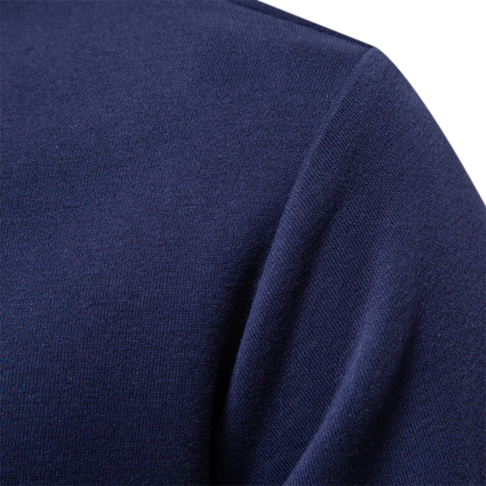Dunkelblaues Herren-Polo-Sweatshirt, Baumwolle, Herbstmode, lässig, hochwertig.