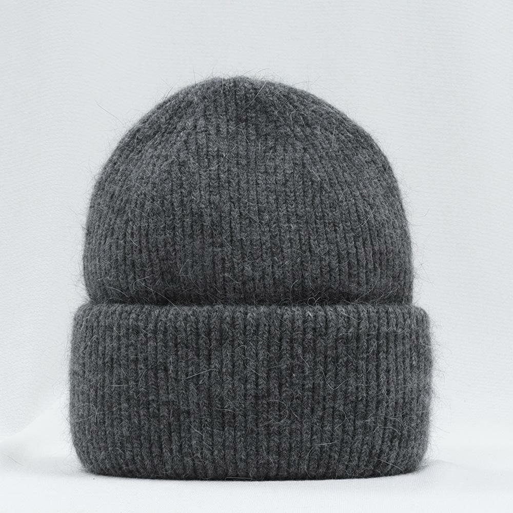 Dunkelgraue Strickmütze aus Wolle, warm und stilvoll, ideal für Wintermode.