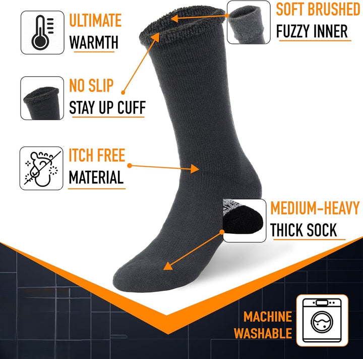 Schwarze Thermosocken, weich gebürstet, rutschfester Bund, maschinenwaschbar, mitteldick.