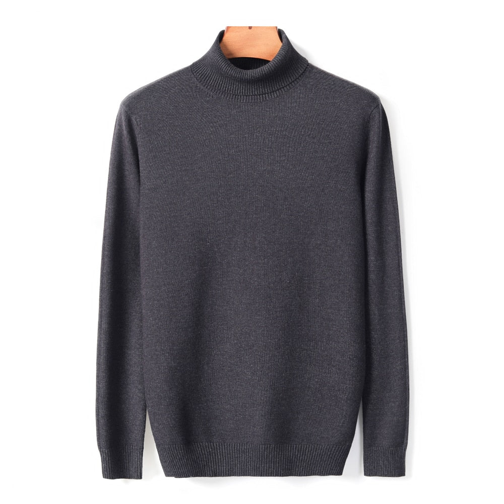 Dunkelgrauer Rollkragenpullover aus Kaschmir, Herrenmode, elegant, warm, Winterkleidung.