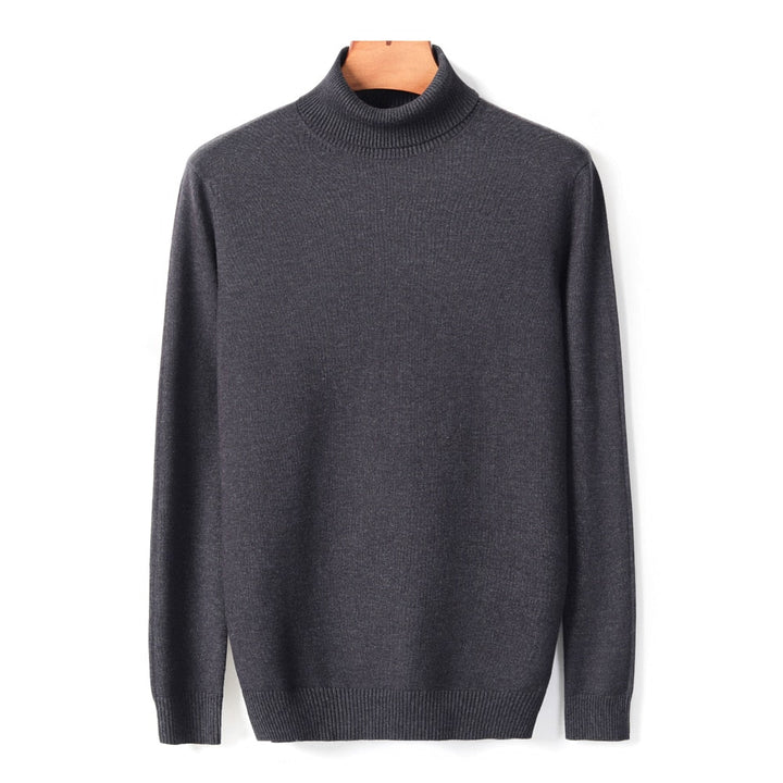 Dunkelgrauer Rollkragenpullover aus Kaschmir, Herrenmode, elegant, warm, Winterkleidung.