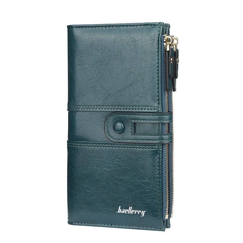 Dunkelgrüne Leder-Geldbörse mit Reißverschluss, elegantes Design, Damen-Portemonnaie.