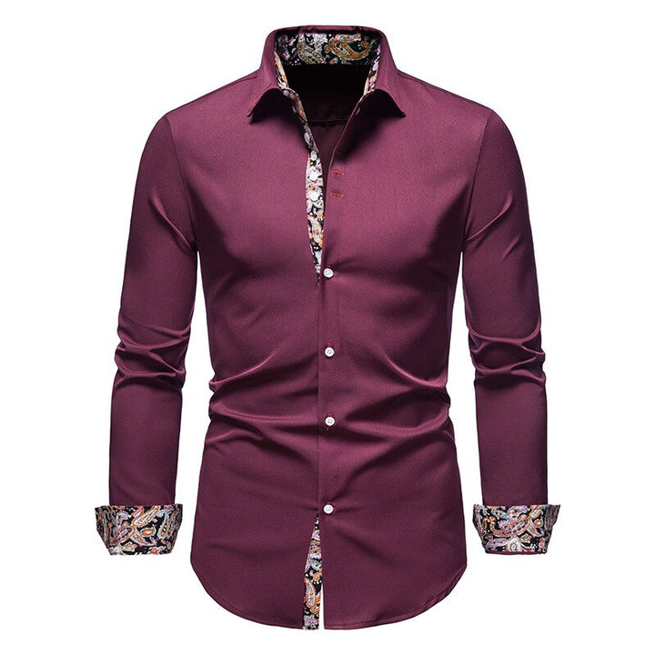 Bordeaux Herrenhemd mit Paisley-Muster, langärmelig, stilvoll, Baumwolle, Jansen Fashion.