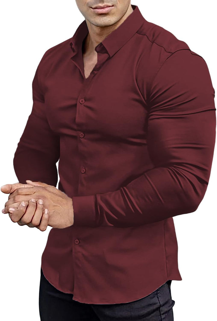 Bordeaux Herrenhemd, langärmelig, Slim Fit, Knopfleiste, elegantes Design, Baumwolle.