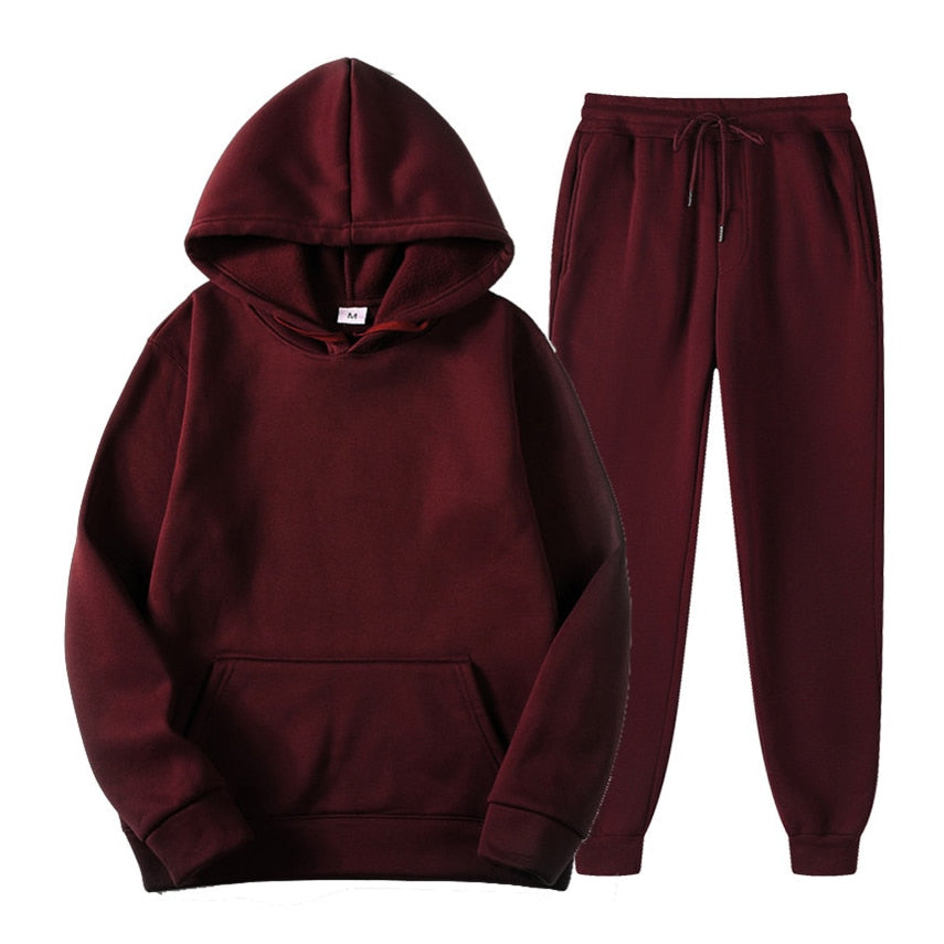 Bordeauxroter Kapuzenpullover und Jogginghose Set, Unisex, Baumwolle, bequem, Freizeitkleidung.