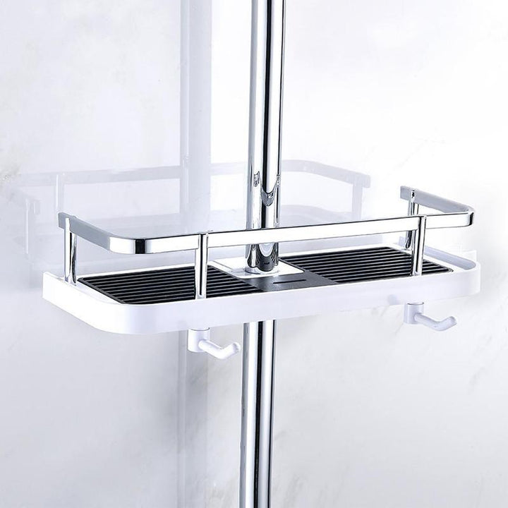 Duschablage Edelstahl, weiß, wandmontiert, mit Haken, Badezimmer-Organizer, modern.