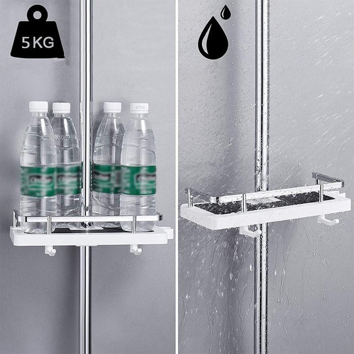 Duschablage ohne Bohren, weiß, Kunststoff, 5kg Tragkraft, ideal für Shampoo und Duschgel.