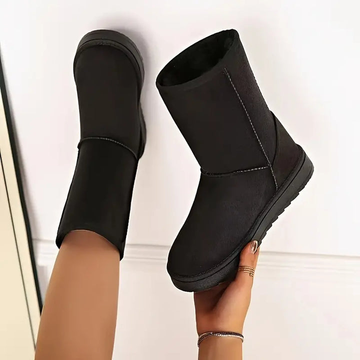 Schwarze Damen-Winterstiefel, gefüttert, rutschfest, warm, modisch, bequem, elegant.