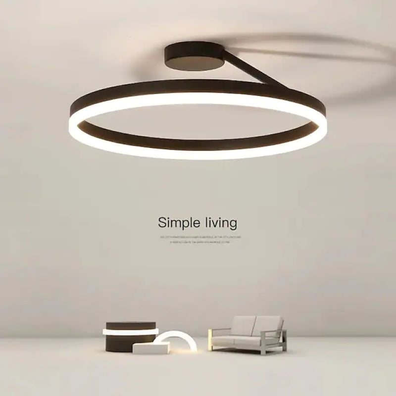 Moderne LED-Deckenleuchte, schwarz, rund, minimalistisch, Wohnzimmerbeleuchtung, energiesparend.