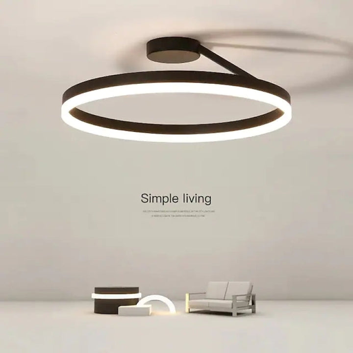 Moderne LED-Deckenleuchte, schwarz, rund, minimalistisch, Wohnzimmerbeleuchtung, energiesparend.