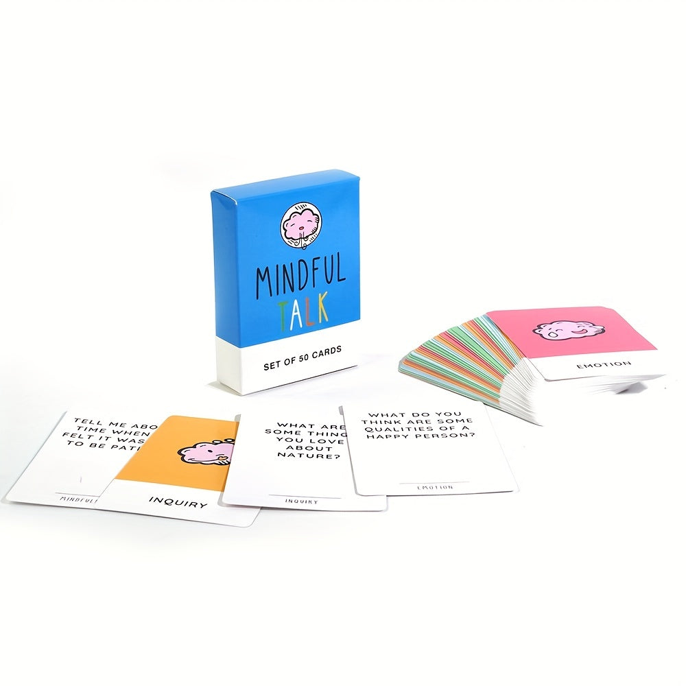 Mindful Talk Kartenset, 50 Karten, blau-rosa Box, Achtsamkeit, Kommunikation, Spielkarten.