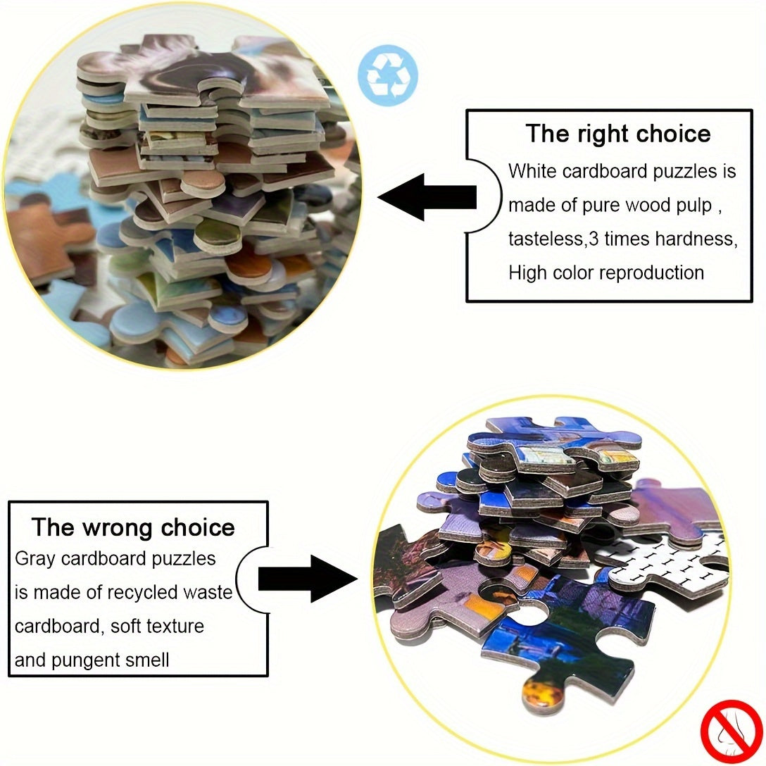 Vergleich von weißen und grauen Puzzleteilen, Materialunterschiede, Qualität, Recycling.