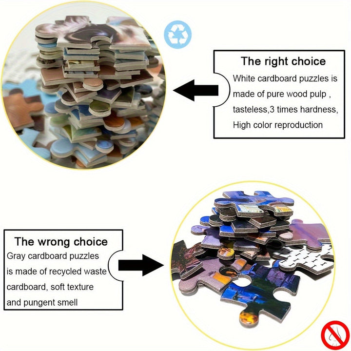 Vergleich von weißen und grauen Puzzleteilen, Materialunterschiede, Qualität, Recycling.