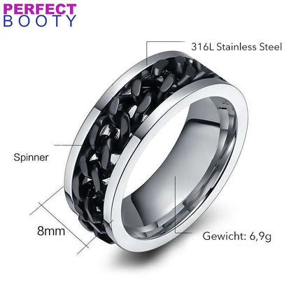 Silberner Edelstahl-Spinnerring, 8mm breit, 316L, Gewicht 6,9g, Herrenmode-Schmuck.