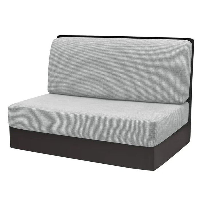 Graues Sofa mit schwarzem Holzrahmen, modernes Design, Polstermöbel für Wohnzimmer.
