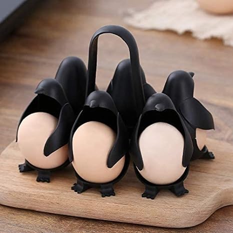 Pinguin Eierkocher aus Kunststoff, schwarz, für sechs Eier, Küchenzubehör, lustiges Design.