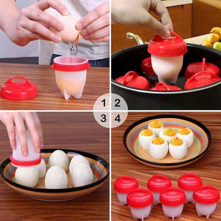 Silikon Eierkocher Set, rot, für perfekte hartgekochte Eier, BPA-frei, spülmaschinenfest.