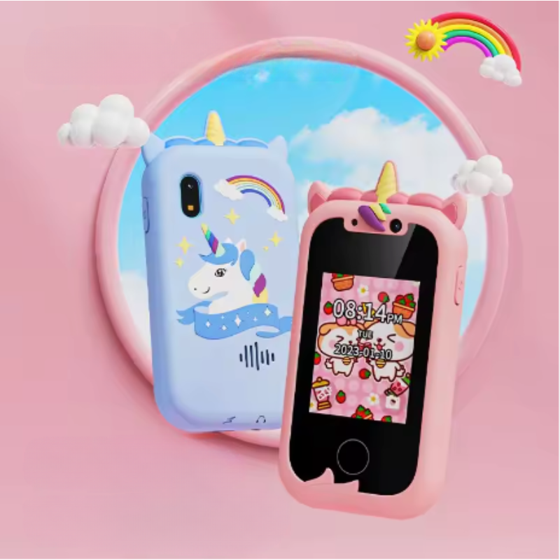 Rosa und blaue Einhorn-Handyhüllen mit Regenbogen-Design, kinderfreundlich, stoßfest.