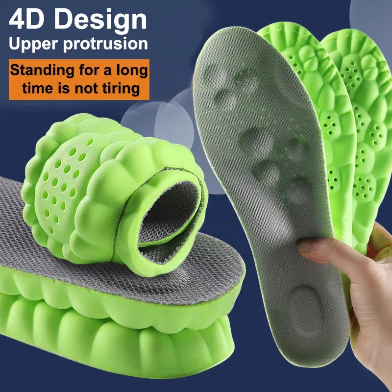 Grüne 4D-Einlegesohlen, ergonomisch, stoßdämpfend, für langes Stehen, Komfort.
