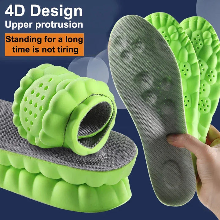 Grüne 4D-Einlegesohlen, ergonomisch, stoßdämpfend, für langes Stehen, Komfort.
