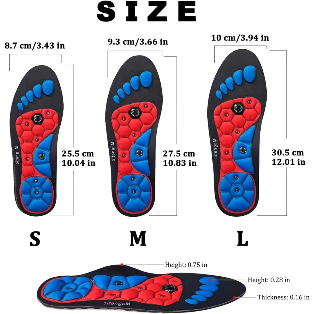 Größenverstellbare Einlegesohlen, rot-blau, für Komfort und Dämpfung, in S, M, L.