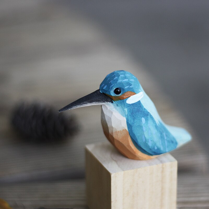Eisvogel Holzfigur, handgeschnitzt, blau-orange, Deko, Kunsthandwerk, Geschenkidee.