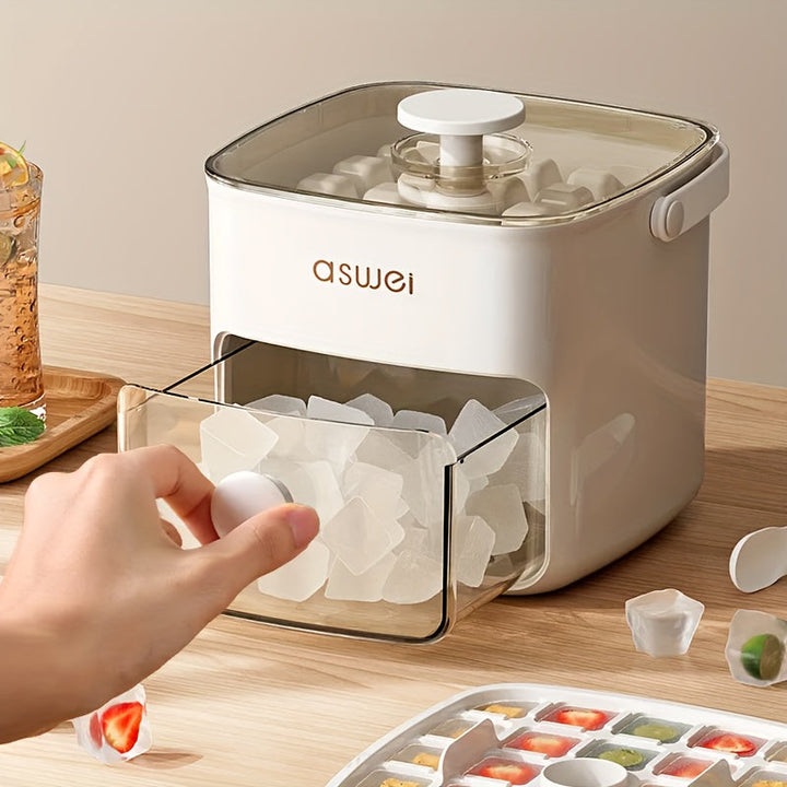 Weißer Eiswürfelbereiter mit Schublade, Kunststoff, kompakt, Küche, Getränkezubehör.