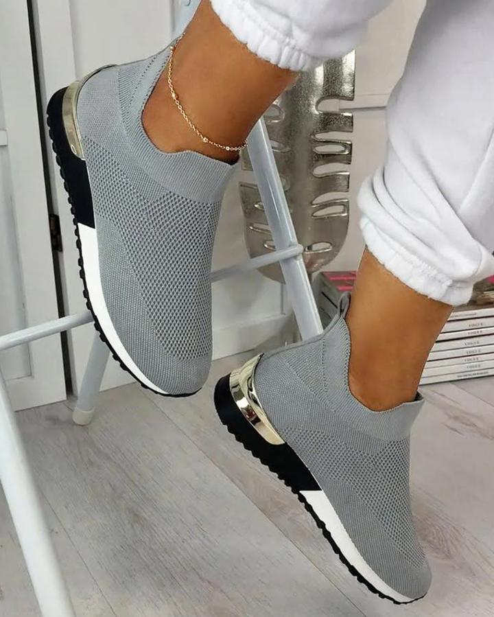 Graue Damen-Sneaker, elastisch, atmungsaktiv, rutschfest, modisch, bequem, Freizeit.
