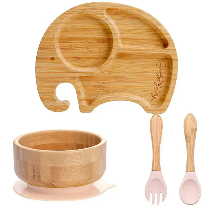 Bambus Kindergeschirr Set, Elefantenform Teller, Schüssel, Löffel, Gabel, umweltfreundlich