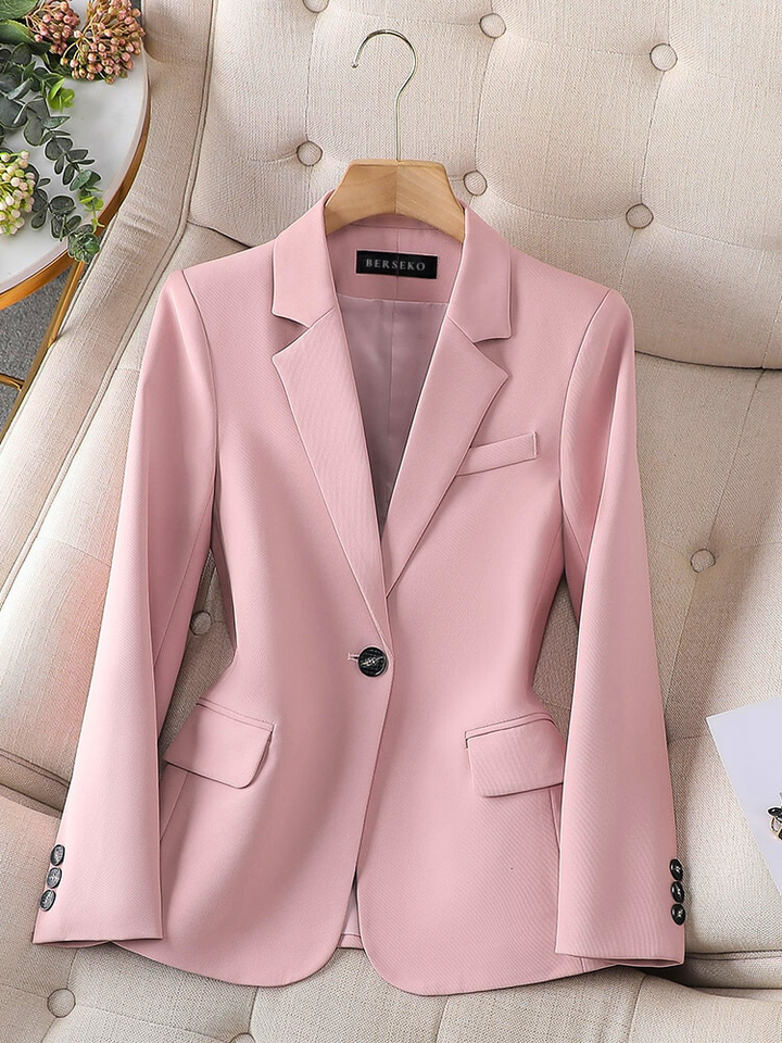 Rosa Damenblazer, elegantes Design, einreihig, Knopfverschluss, für Business und Freizeit.