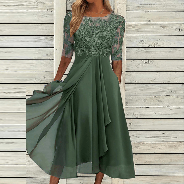 Grünes Sommerkleid Damen, elegant, Spitze, knielang, festlich, Mode, schick, NewBerlin.